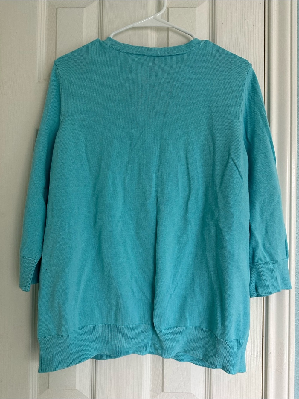 Womens Sweater-TALBOTS-Aqua cotton/rayon cardigan Preppy 3/4 slv-2X - Picture 4 of 5